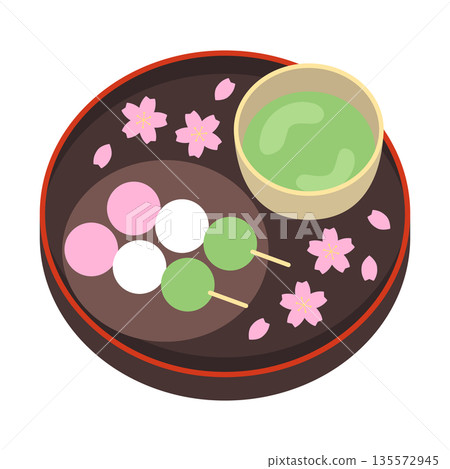 三色餃子和抹茶甜點套裝插圖 135572945