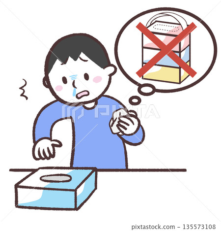 Illustration of a man running out of tissues Illustration of a man running out of tissues 135573108