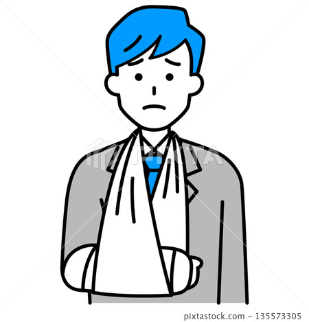 A man in a suit with a broken right arm A man in a suit with a broken right arm 135573305