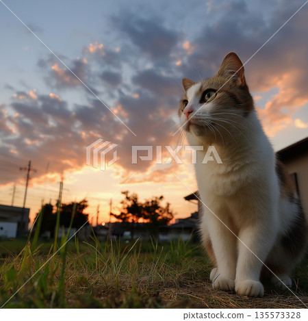 貓看著夕陽 135573328