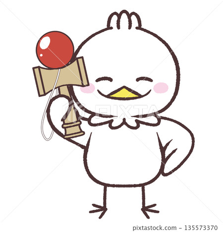 Illustration of a white bird holding a kendama 135573370
