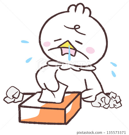 Illustration of a white bird using a lot of tissues Illustration of a white bird using a lot of tissues 135573371
