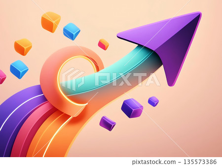 3d rendering of a rising colorful arrow 3d rendering of a rising colorful arrow 135573386