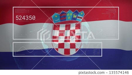 Displaying Croatian coat of arms on flag stripes in HUD, showing hologram, code 524350, graph data 135574146