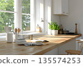 modern desk kitchen interior natural lighting from window 135574253