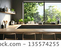 modern desk kitchen interior natural lighting from window 135574255