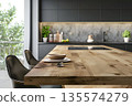 modern desk kitchen interior natural lighting from window 135574279