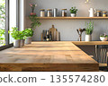 modern desk kitchen interior natural lighting from window 135574280