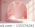product display podium pink background, modern geometric shapes 135574281