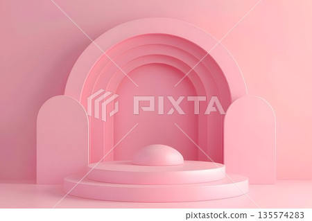 product display podium pink background, modern geometric shapes 135574283