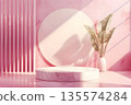 product display podium pink background, modern geometric shapes 135574284