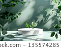 white podium with green nature leaves 135574285