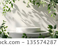 white podium with green nature leaves 135574287