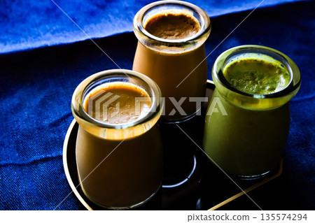 Three types of pudding Three types of pudding 135574294