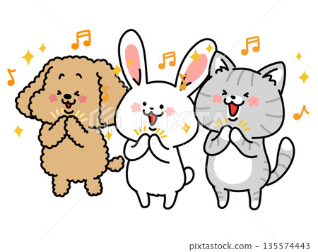 Amazing! The dog, cat, and rabbit trio applaud in delight Amazing! The dog, cat, and rabbit trio applaud in delight 135574443