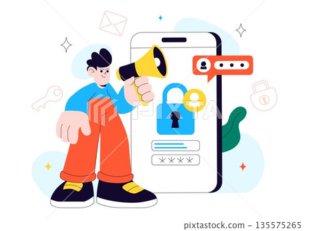Cybersecurity Awareness Campaign Vector Illustration Featuring Digital Safety, Data Protection, And Online Security Education in Flat Background 135575265