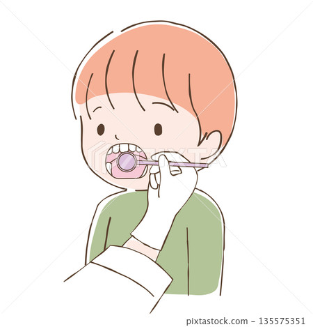 Illustration of a boy having a dental checkup Illustration of a boy having a dental checkup 135575351