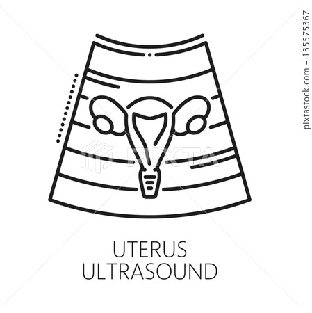 Gynecology uterus ultrasound, birth control medicine line icon. Woman reproductive health outline pictogram, urinary medicine vector icon. Gynecology examination symbol with uterus, MRI screening Gynecology uterus ultrasound, birth control medicine line icon. Woman reproductive health outline pictogram, urinary medicine vector icon. Gynecology examination symbol with uterus, MRI screening 135575367