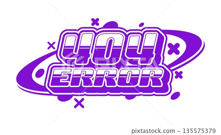404 error computer and technology retro Y2K icon or sign. Digital technology Y2K vector icon, network problem, web access error retro symbol. Computer tech element with purple color typography text 135575379