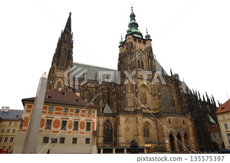 Exterior view of St. Vitus Cathedral in Prague Castle Exterior view of St. Vitus Cathedral in Prague Castle 135575397