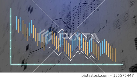 Displaying bar and line chart with vertical bars and data markers on dashboard screen 135575447