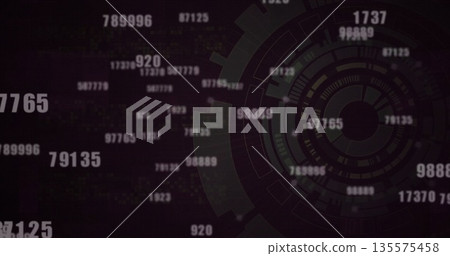 Displaying concentric HUD graphic hovering at right in dashboard, with floating numbers, copy space Displaying concentric HUD graphic hovering at right in dashboard, with floating numbers, copy space 135575458