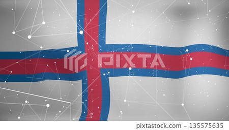 Displaying stylized Faroese flag filling frame, featuring network nodes with thin connecting lines Displaying stylized Faroese flag filling frame, featuring network nodes with thin connecting lines 135575635