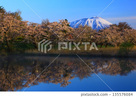 岩手山倒映在水中 135576084