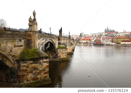 Charles Bridge and Prague Castle in Prague, Czech Republic 135576124