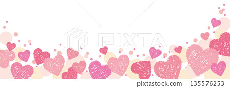 可愛的蠟筆風格心型橫邊框/粉紅色 可愛的蠟筆風格心型橫邊框/粉紅色 135576253