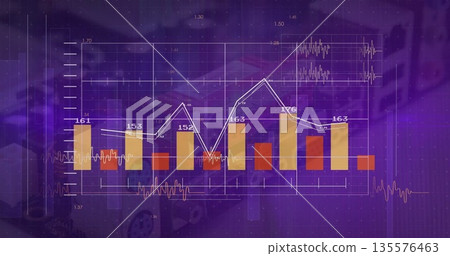 Displaying labeled bars and line chart overlay on automotive plant floor, with inset waveform graph Displaying labeled bars and line chart overlay on automotive plant floor, with inset waveform graph 135576463