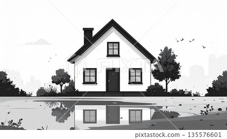 Simple and modern home icon background: abstract design of house and architecture perfect for social media headers and web ads 135576601