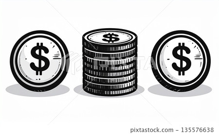 堆疊的美元硬幣單色圖示插圖：資產管理、金融有限合夥人及簡報資料的背景素材 135576638