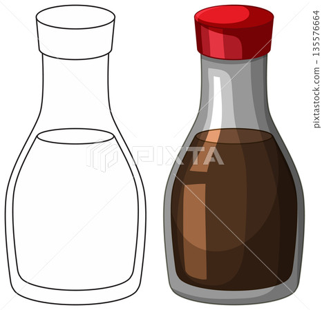 Soy Sauce Bottle Vector Illustration in Color and Line Art Soy Sauce Bottle Vector Illustration in Color and Line Art 135576664