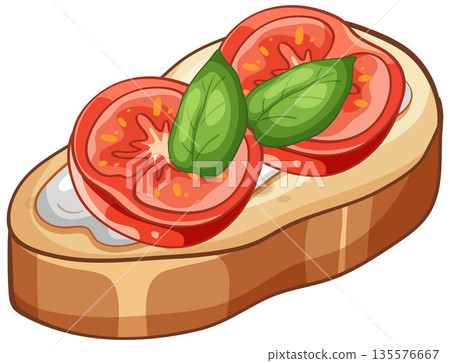 Vector Illustration of Tomato and Basil Bruschetta on Toasted Bread 135576667