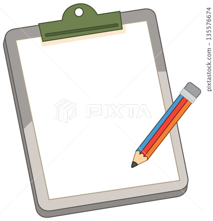 Vector Illustration of a Blank Clipboard with a Colored Pencil 135576674