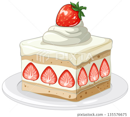 Strawberry Shortcake Slice with Whipped Cream and Fresh Berry Topping Strawberry Shortcake Slice with Whipped Cream and Fresh Berry Topping 135576675