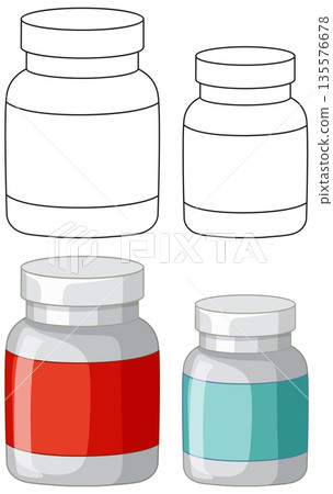Vector Illustration of Medicine Bottles in Outline and Color Styles Vector Illustration of Medicine Bottles in Outline and Color Styles 135576678