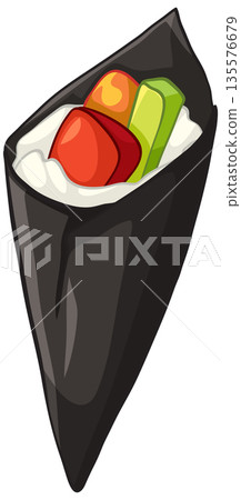 Japanese Temaki Sushi Hand Roll Vector Illustration on White Background 135576679