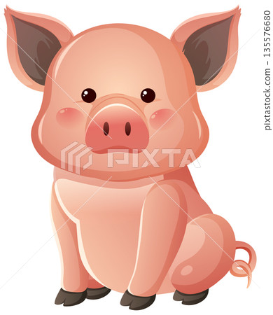 Cute Cartoon Pig Sitting with Big Eyes and Blush Cute Cartoon Pig Sitting with Big Eyes and Blush 135576680