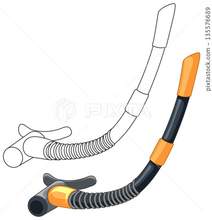 Orange and Black Diving Snorkel Vector Illustration with Outline Version 135576689