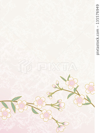 Japanese-style cherry blossom footer background material, vertical, pink washi paper gradation 135576949