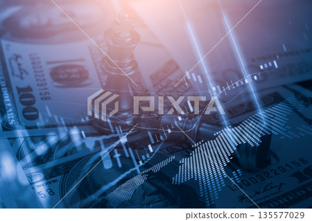 Stock market or forex trading graph and candlestick chart suitable for financial investment concept. Economy trends background for business idea and all art work design. Abstract finance background. Stock market or forex trading graph and candlestick chart suitable for financial investment concept. Economy trends background for business idea and all art work design. Abstract finance background. 135577029