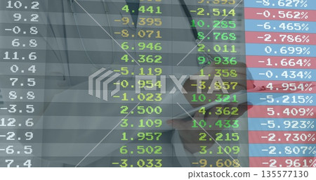 Overlaying financial data on doctor face in hospital, with white coat and stethoscope, copy space Overlaying financial data on doctor face in hospital, with white coat and stethoscope, copy space 135577130