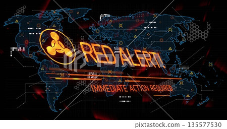Displaying map on control panel screen, with orange icon and RED ALERT! IMMEDIATE ACTION REQUIRED Displaying map on control panel screen, with orange icon and RED ALERT! IMMEDIATE ACTION REQUIRED 135577530