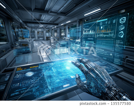 AI robot operating a panel AI robot operating a panel 135577580