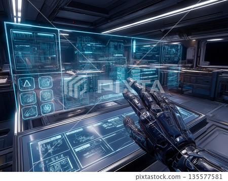 AI robot operating a panel AI robot operating a panel 135577581