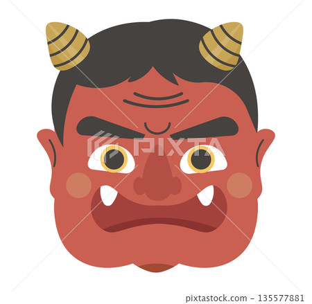 節分紅魔鬼。恐怖的惡魔面具。向量圖 135577881