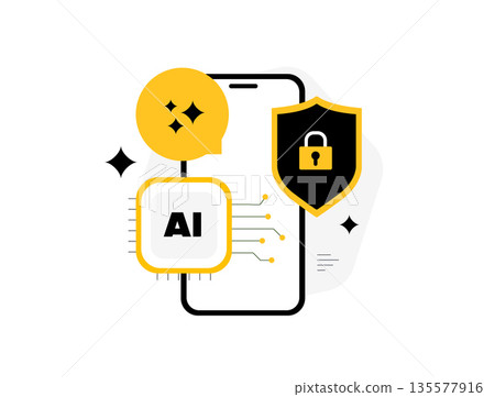 On-device AI processing concept - smartphone running private model locally without cloud. Secure on-device intelligence apps, Modern 2026 mobile ai privacy isolated vector illustration and icons On-device AI processing concept - smartphone running private model locally without cloud. Secure on-device intelligence apps, Modern 2026 mobile ai privacy isolated vector illustration and icons 135577916