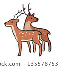 Illustration of two deer cuddling (full body) 135578753